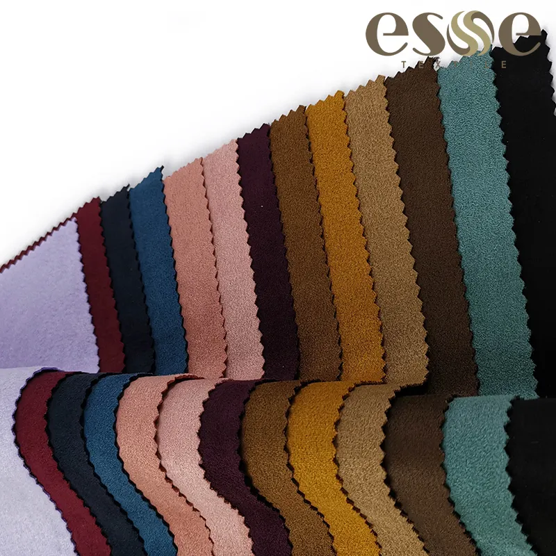 ESSE tekstil tüplü süet kumaş yumruk Spandex düz D100 elbise etek Tela örgü Polyester sahte streç takım elbise kumaşı A4 örnek
