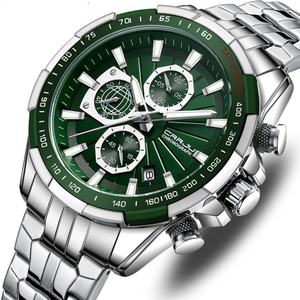 Montres en quartz de luxe personnalisées CRRJU 2305 pour hommes, bracelet en acier inoxydable, cadran en verre, aiguilles luminescentes, chronographe, calendrier, sport - Product Image 2