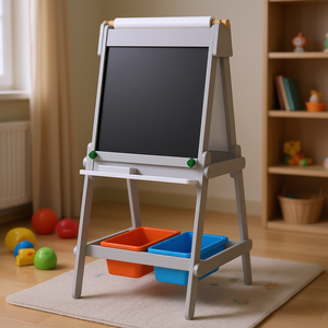 Chevalet d'art pour enfant, double face, tableau blanc magnétique et tableau noir, en bois gris, pour la peinture, pour les enfants de 3 à 8 ans - Product Image 2