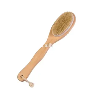 Body Cleansing Massage Long Handle Wood Bristle Foot Scrub Brush With Pumice Stone