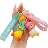 Porte-clés en PVC en forme de canard de dessin animé mignon et amusant, pendentif pour clés de voiture, cadeau