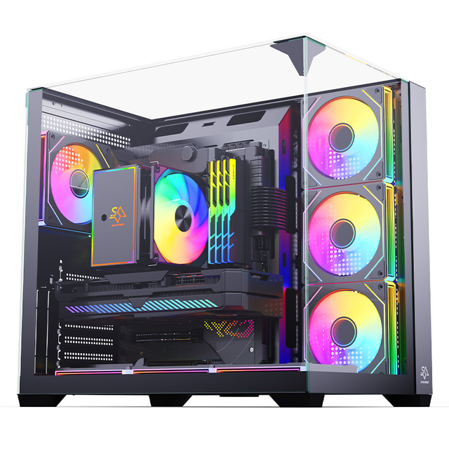 SNOWMAN CS015PRO ATX Gaming PC Case 7 Fans 3 Sides Tempered Glass Steel Panel Back USB  Port  Material Assembling Computer Case