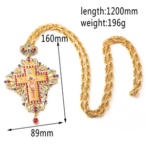 Collier de prêtre d'église avec une <span class=keywords><strong>grande</strong></span> couronne de cristal de Dieu, représentant Jésus tenant <span class=keywords><strong>la</strong></span> croix, style romain chrétien, Risingmoon - Product Image 4