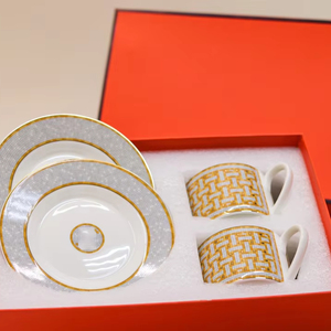 Hot Sale Nordic Luxury Gold Handle Vertical Pattern Ceramic <b>Tea</b> <b>Cup</b> and <b>Saucer</b> Set - Product Image 2