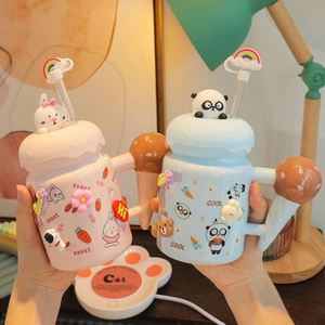 Heating Coaster Mug High Appearance Level Covered Spoon Creative <b>Double</b> <b>Wall</b> Bone China Office Business Gift Cup with Gift <b>Box</b> - Product Image 2