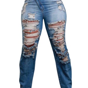 Jeans de mezclilla elásticos para <span class=keywords><strong>mujer</strong></span>, estilo <span class=keywords><strong>boyfriend</strong></span>, con corte desgastado, pierna recta, desgarrados y con flecos, Primavera 2025 - Product Image 4