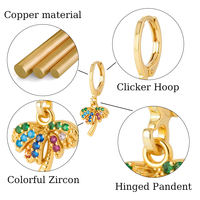 Hengsen Boucles d'oreilles d'été colorées, Série Fruits et Mer, en Or, type Clicker, Anneau, Pendante, pour Cartilage, Helix, Tragus, Bijoux de piercing