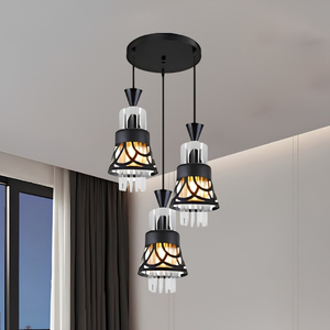 Lustre en cristal noir mat de qualité supérieure, en forme de cloche, à 3 lumières, pour salle à manger - Product Image 3
