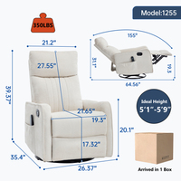 Fauteuil inclinable manuel beige avec massage chauffant, fonction bascule et pivotement, en tissu, pour salon