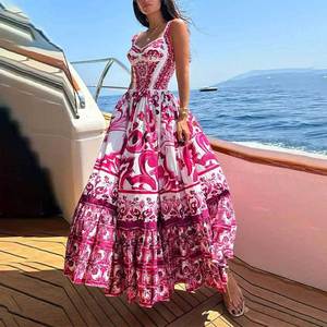 Vestiti bohémien stampa senza maniche estate vita alta da donna abbigliamento da festa <span class=keywords><strong>chic</strong></span> <span class=keywords><strong>boho</strong></span> eleganti Maxi abiti da donna all'ingrosso per spiaggia - Product Image 2