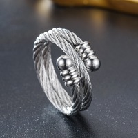Anillo de Acero Inoxidable con Cable Trenzado, Diseño Abierto Ajustable en Dorado y Plateado para Hombres, Mujeres y Parejas
