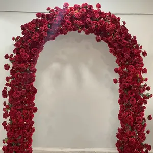KEWEI-J892 2*2.4 M Arco de flores em forma de U para casamento, arco de flores artificiais vermelhas e rosas, corredor de flores para casamento, quadrado