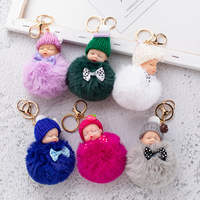 Porte-clés boule de fourrure pour bébés, porte-clés, pièces, mini boule de fourrure, pendentif en peluche, porte-clés, coloré, boule bouffante bleue, pour enfants, vente en gros