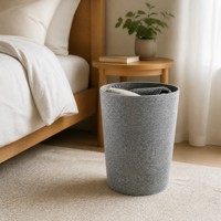 Panier de rangement pliable en feutre gris chiné avec bordure à surpiqûres blanches pour bureau, chambre à coucher, panier à linge robuste