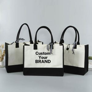 Custom Logo Manufacturers Eco-Friendly Recyclable Customized Black <b>White</b> Foldable Women's Canvas Tote Shopping <b>Bag</b> - Product Image 1