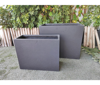 Lot de 2 pots de fleurs en fibre d'argile de forme carrée pour l'intérieur et l'extérieur, jardinière noire pour la décoration de jardin