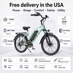 Vélo électrique 24 pouces, moteur 500W, 48V 7.8AH, charge maximale 150KG, 3 modes de conduite, 7 vitesses, vélo électrique pour adultes, livraison gratuite depuis l'entrepôt américain - Product Image 1
