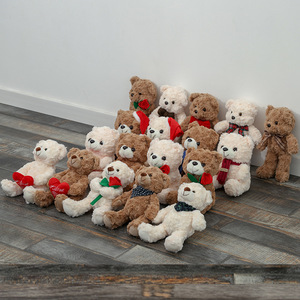 Curly Plush Teddy <b>Bear</b> With Knit Scarf Christmas Santa Hat Stuffed Animal Toy Holiday Gift For Kids - Product Image 3