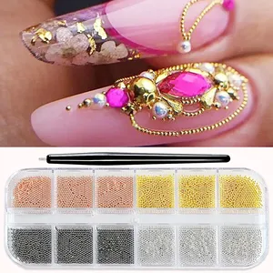 12 Rejillas de Mini Perlas de Caviar para Decoración de Uñas, Microbolas Metálicas Doradas/Plateadas, Dijes Magnéticos para Uñas, Bolígrafo Magnético, Joyería para Uñas con Bolas de 0.5~3mm - Product Image 6