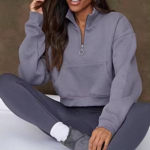 Sudadera con Capucha Corta Informal de Algodón con Cierre y Abertura Francesa para Mujer, Sudadera con Capucha de Diseño Personalizado - Product Image 4