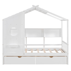 Lit mezzanine blanc pour enfants avec bibliothèque et tiroirs de rangement, meubles de chambre à coucher - Product Image 5