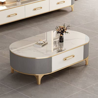 Mueble para TV, Mesa de Centro, Juego de Sala de Estar, Madera, Acero Inoxidable y Mármol, Almacenamiento, Diseño Europeo Moderno y Lujoso