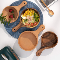 Vaisselle coréenne en bois d'acacia de hêtre bol en bois en gros bol à salade de fruits avec poignée