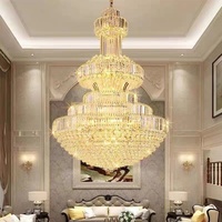 Hauteur réglable maison Villa lustre en cristal grand salon rotatif Double couche creux escalier maison Villa cristal