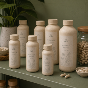 Bouteille en papier personnalisée de 350 ml, écologique, biodégradable, recyclable, pour compléments alimentaires, pilules de bien-être, emballage en fibres naturelles - Product Image 1