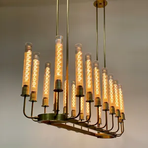 Luz Retro dorada de latón nórdico, mesa romántica de lujo, accesorios de cena, candelabro grande, luz colgante LED de cristal para interior