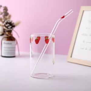 Ins Nana Strawberry <b>Glasses</b> Heat Resistant Coffee Milk Water Cups With Straws Clear Cute Juice Smoothie Cold <b>Drinks</b> Straw Cup - Product Image 1