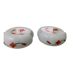 Handmade round <b>white</b> marble <b>coasters</b> with lotus MOP floral inlay luxury natural stone drink <b>coasters</b> decorative marble tableware - Product Image 3