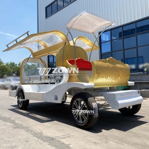 Cercueil ouvert électrique en or blanc avec décor européen en relief et auvent incurvé, véhicule de transport de cercueil ouvert - Product Image 4