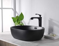 Wastafel kamar mandi Matte hitam, porselen keramik di atas meja besar untuk kamar mandi