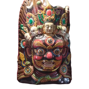 Máscara Religiosa de Bhairav Tallada a Mano en Madera de Pino de Alta Calidad para Decoración del Hogar, Manualidades de Madera para Autos y Paredes por Craftspedia - Product Image 4
