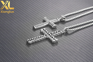 Collar de Acero Inoxidable con Cruz y Patrón de Espiga Estilo Hiphop, Chapado de 0.3mm, Joyería Gótica para Hombres y Mujeres - Product Image 5