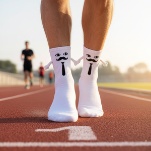 Men's Sporty White Jacquard <b>Socks</b> Breathable Anti-Slip Featuring Woven Design <b>Magnetic</b> Hand-Holding Daily Use Spandex Polyester - Product Image 2