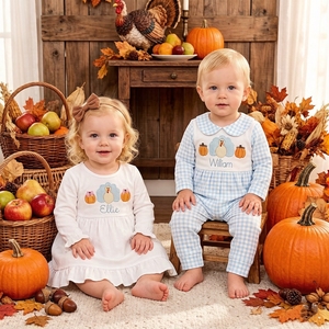 <span class=keywords><strong>Vestito</strong></span> da bambina a maniche lunghe bianco con volant, 100% cotone, ricamo <span class=keywords><strong>zucca</strong></span> e tacchino, per il Giorno del Ringraziamento, abbigliamento per bambini 2026 - Product Image 1
