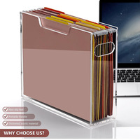 Caja de Almacenamiento de Documentos de Acrílico Transparente con Asa, Organizador de Archivos de Escritorio