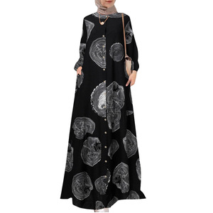 Taglie forti da donna in cotone e lino con stampa girocollo abiti <span class=keywords><strong>musulmani</strong></span> Casual retrò abito a maniche lunghe - Product Image 4