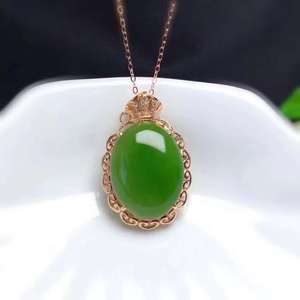 18K Solid Gold Natural Green Nephrite <strong>Jade</strong> Faceted Gem Pendant Wholesale Women Fine Jewellery - Product Image 1