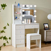 Ensemble de coiffeuse moderne en bois blanc pour filles avec miroir éclairé et tiroirs de rangement multiples, table de maquillage complète pour chambre à coucher