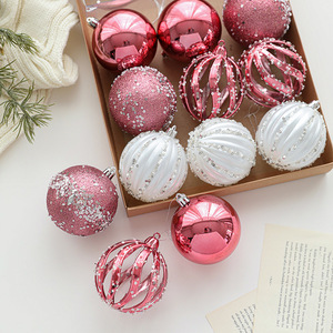 Pink Green Sparkling <b>Glitter</b> Christmas Ball Ornaments Hanging Xmas Shatterproof Plastic Balls 12Pcs Christmas Ball Ornaments Set - Product Image 2