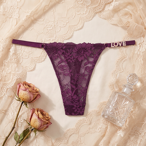Tanga de Encaje Sexy para Mujer con Letras LOVE de Pedrería, Cintura Baja, Transpirable, Transparente, OEM ODM - Product Image 1