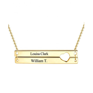 Isunni S925 <span class=keywords><strong>de</strong></span> <span class=keywords><strong>plata</strong></span> esterlina personalizada DIY Placa <span class=keywords><strong>de</strong></span> grabado corazón dos Bar colgante collar <span class=keywords><strong>para</strong></span> novia - Product Image 1