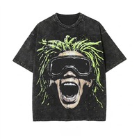 T-shirts surdimensionnés personnalisés en gros, 100 % coton épais, style vintage streetwear, hip-hop, motard, avec imprimé graphique, couleur noire