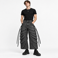 Shorts en jean épais DiZNEW Premium pour hommes, avec détails de panneaux superposés uniques, multi-sangles, coupe ample, logo personnalisé, fabrication BSCI