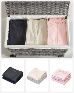 SONGMICS Clothes Dirty Storage <strong>Baskets</strong> <strong>on</strong> <strong>Wheels</strong> <strong>Laundry</strong> <strong>Basket</strong> 3 Compartments Collapsible <strong>Laundry</strong> Hamper with Lids and <strong>Wheels</strong> - Product Image 5