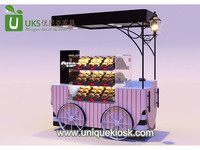 Attraktiver rosa Donut-Wagen, mobiles Brotstand-Design mit Glasvitrine, praktischer Fast-Food-Stand, Kuchenstand, Mall-RMU-Idee