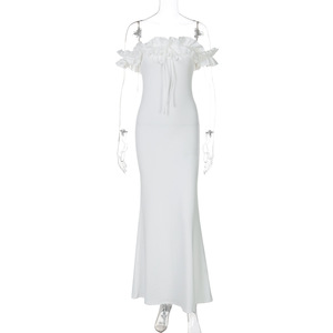 เดรสยาวแบบเปิดไหล่แต่งระบายสวยหรู  ผูกเชือกด้านหลัง  เซ็กซี่  เหมาะสำหรับงานพรอม  เสื้อผ้าฤดูร้อน  งานแต่งงาน  งานปาร์ตี้  งานเทศกาล  รุ่น 3523 - Product Image 5